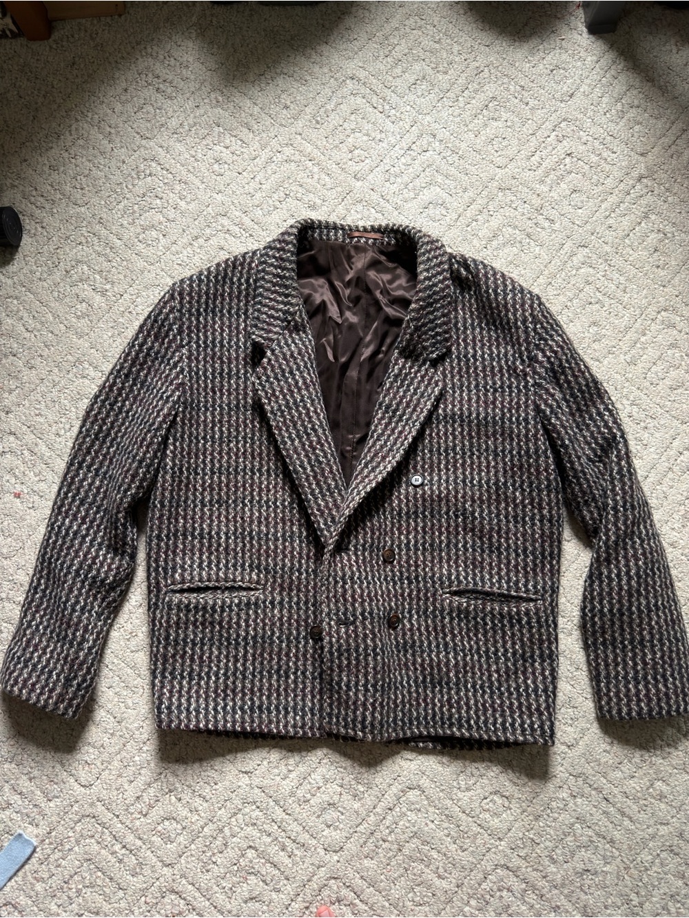 Men's Double-Breasted Textured Brown Blazer